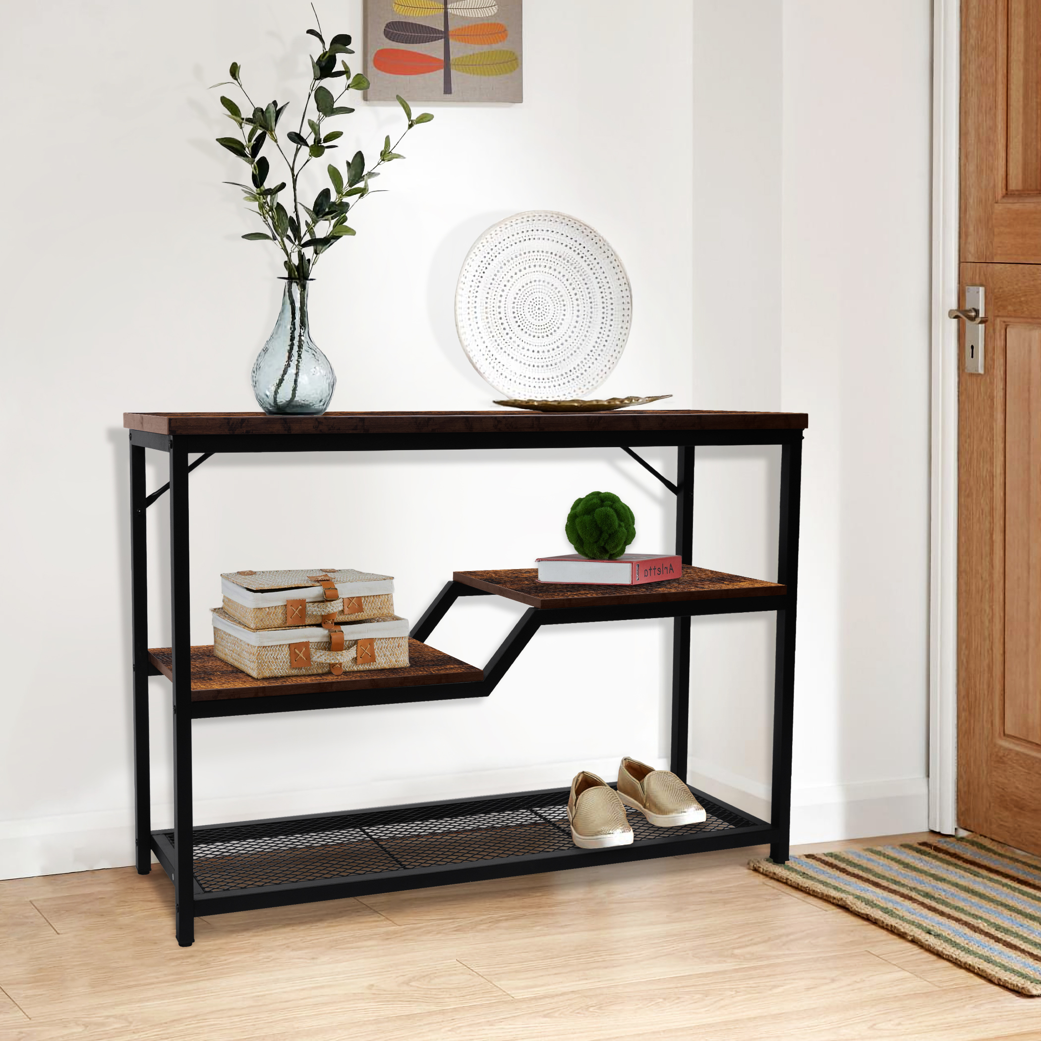 Yesday console table entryway table sofa table with steel frame and shelf - Image 5