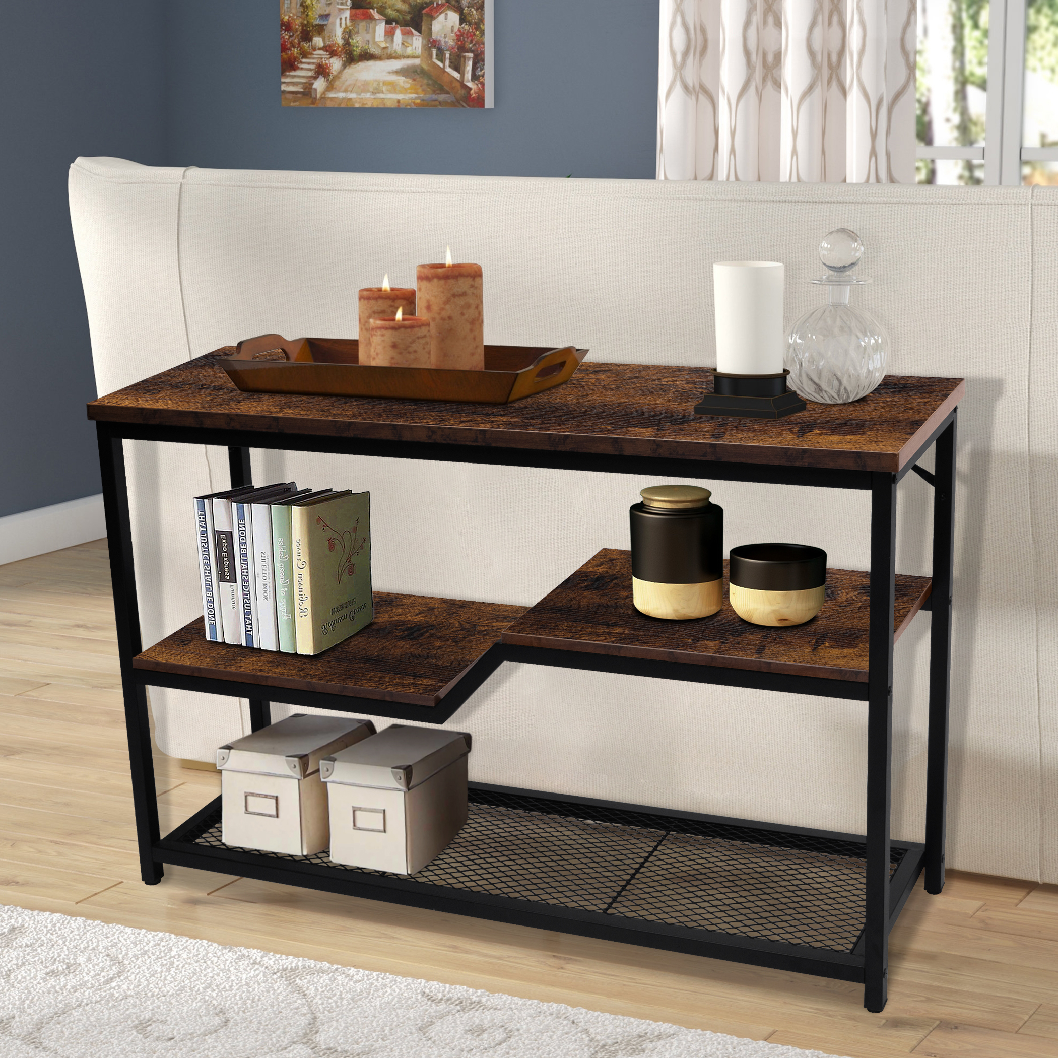 Yesday console table entryway table sofa table with steel frame and shelf - Image 6