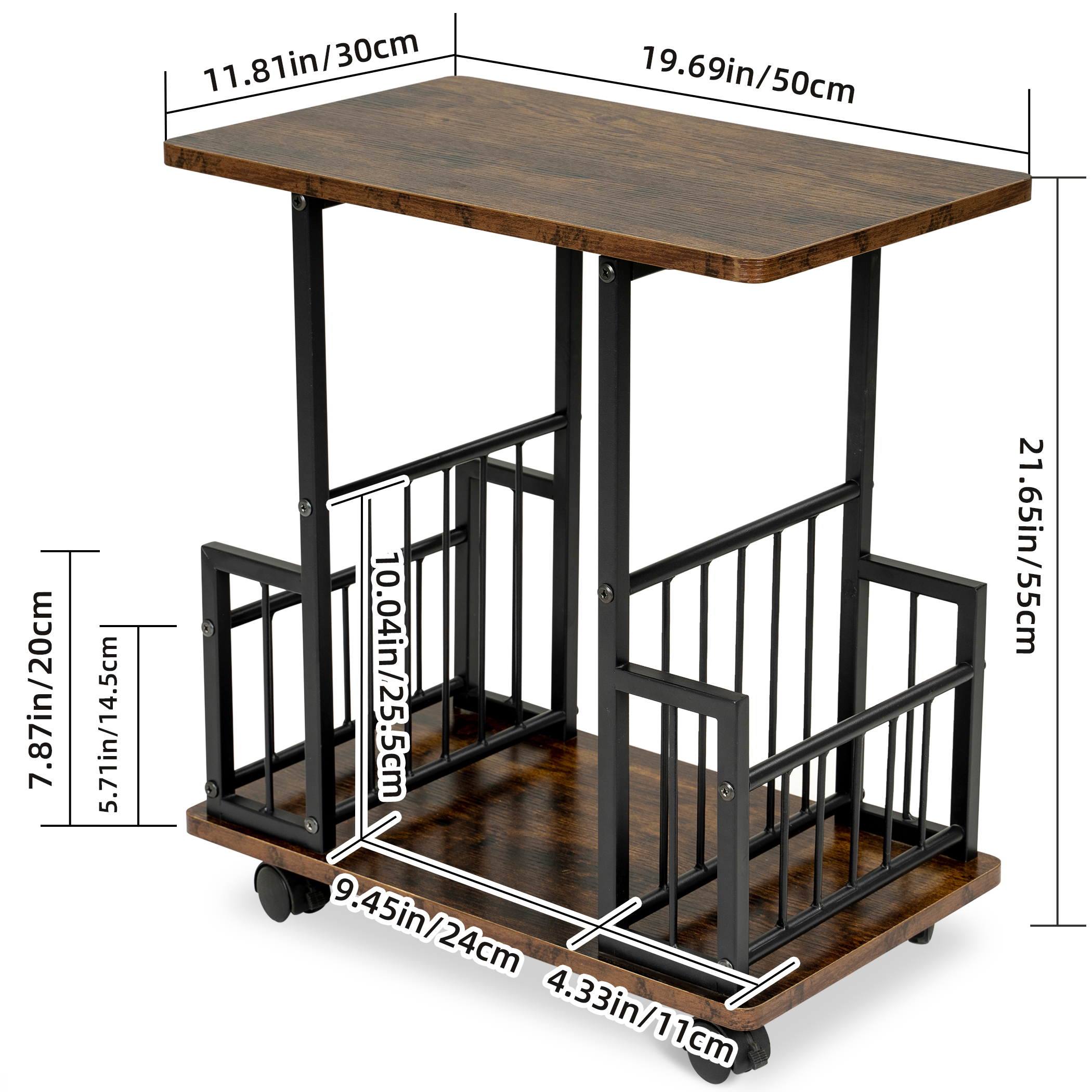 Yesday End Table with Shelves and Lockable Caters - Image 2