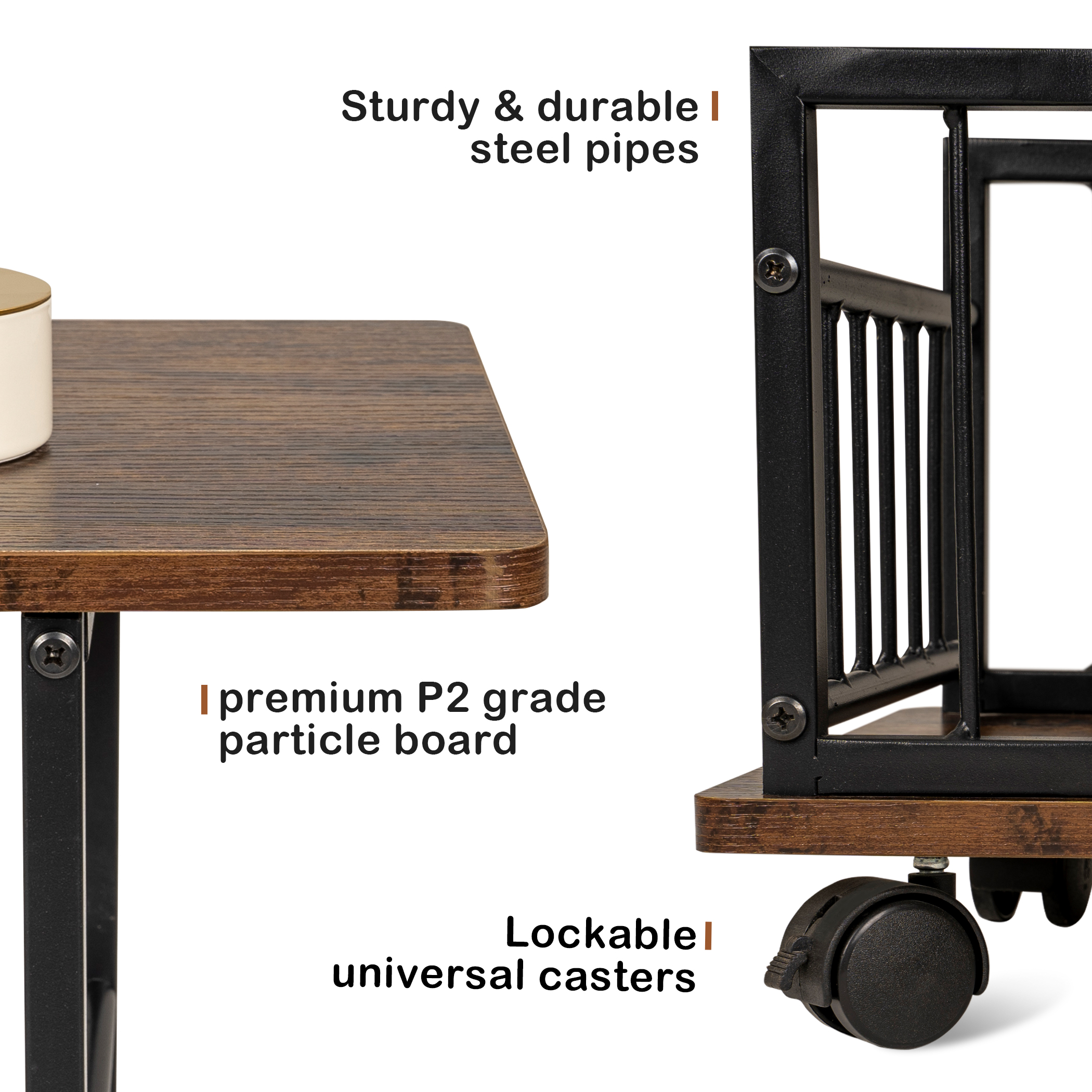Yesday End Table with Shelves and Lockable Caters - Image 3