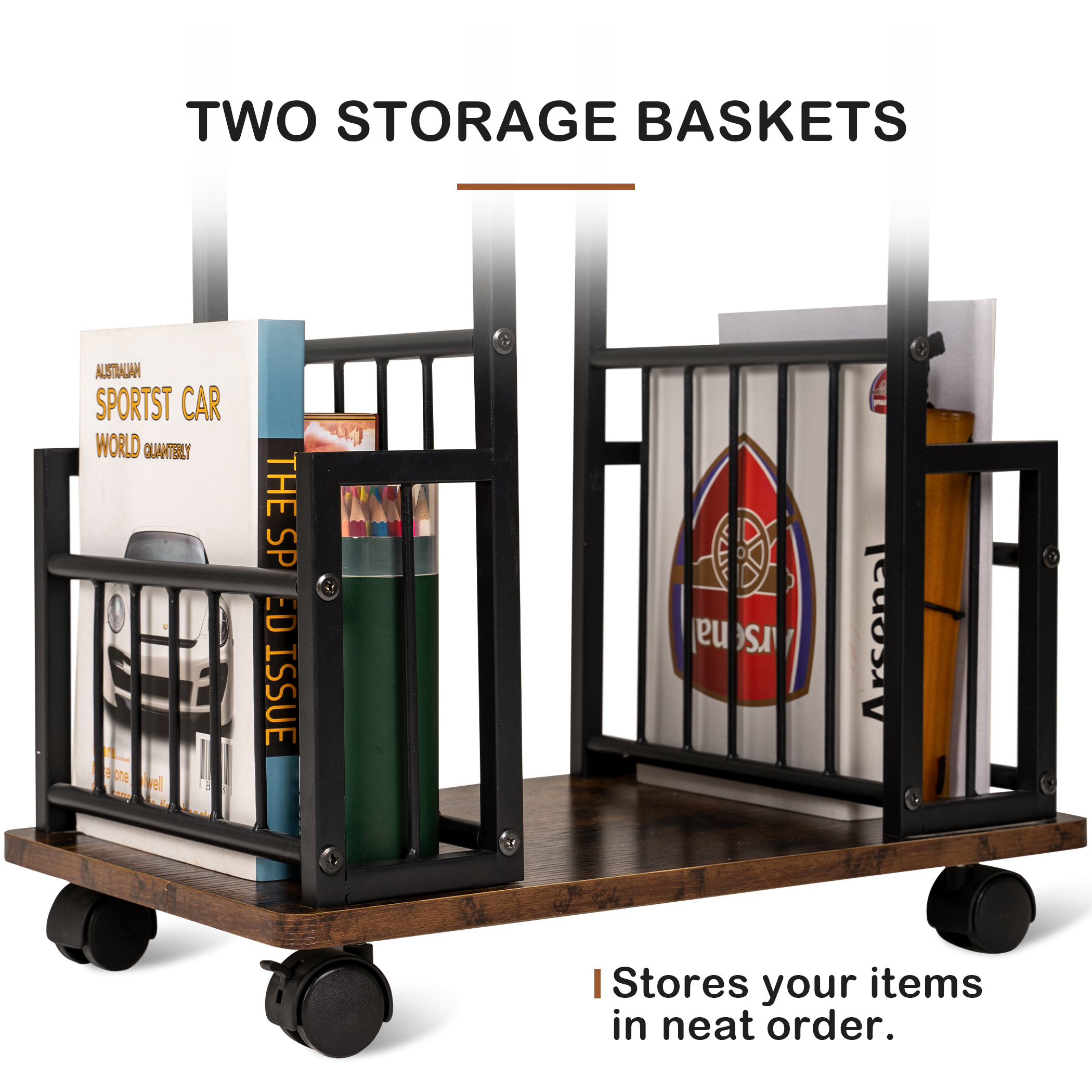 Yesday End Table with Shelves and Lockable Caters - Image 4