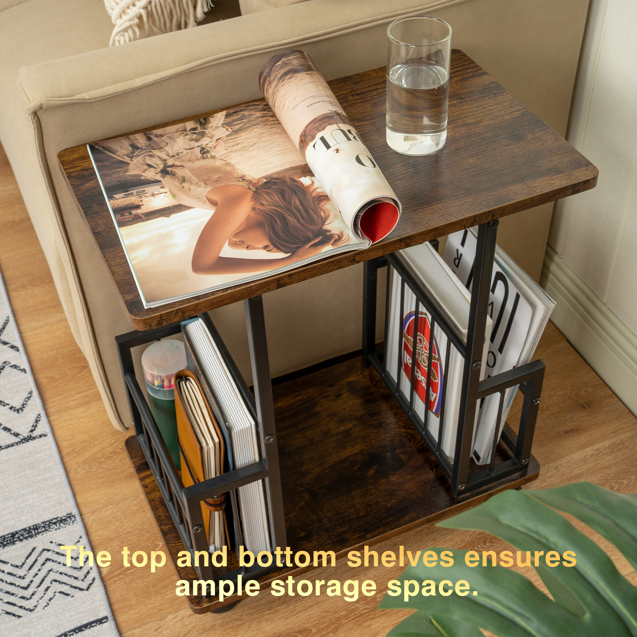 Yesday End Table with Shelves and Lockable Caters - Image 7