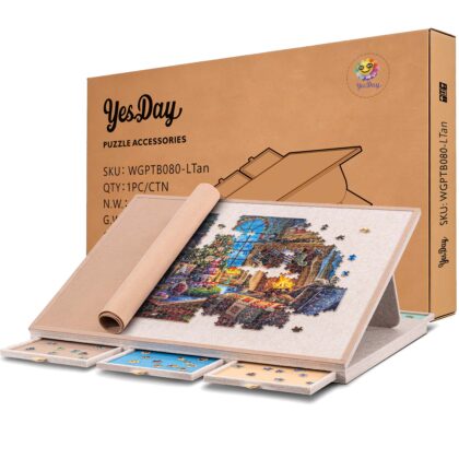 Yesday 1500 Piece Jigsaw Puzzle Board with Cover with Cover, 3-Tilting-Angle Puzzle Plateau, Super Lightweight Portable Felt Puzzle Board with 6 Sorting