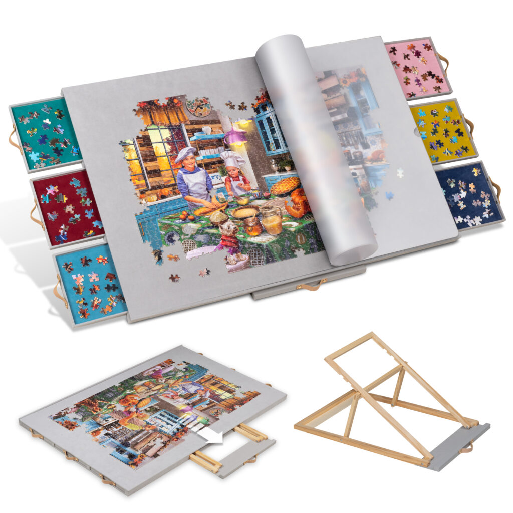 Yesday Flannelette Covered Jigsaw Puzzle Table, for Up to 1500 Pieces – Gray