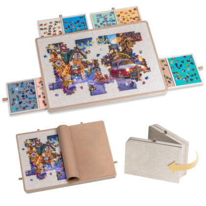 Tektalk Foldable Puzzle Board with 4 Colored Drawers，Storing for 1500 Jigsaw Puzzle Pieces