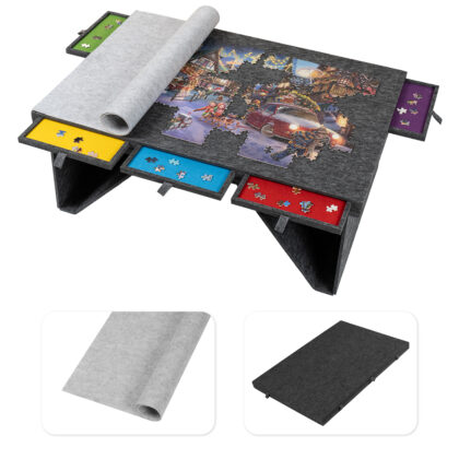 Tektalk Felt Jigsaw Puzzle Board with 5 Colored Drawers - Dark Gray