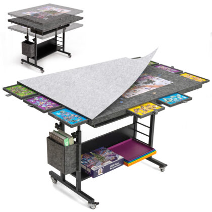 Tektalk 2000 Piece Foldable Felt Jigsaw Puzzle Table with Height Adjustment - Dark Gray