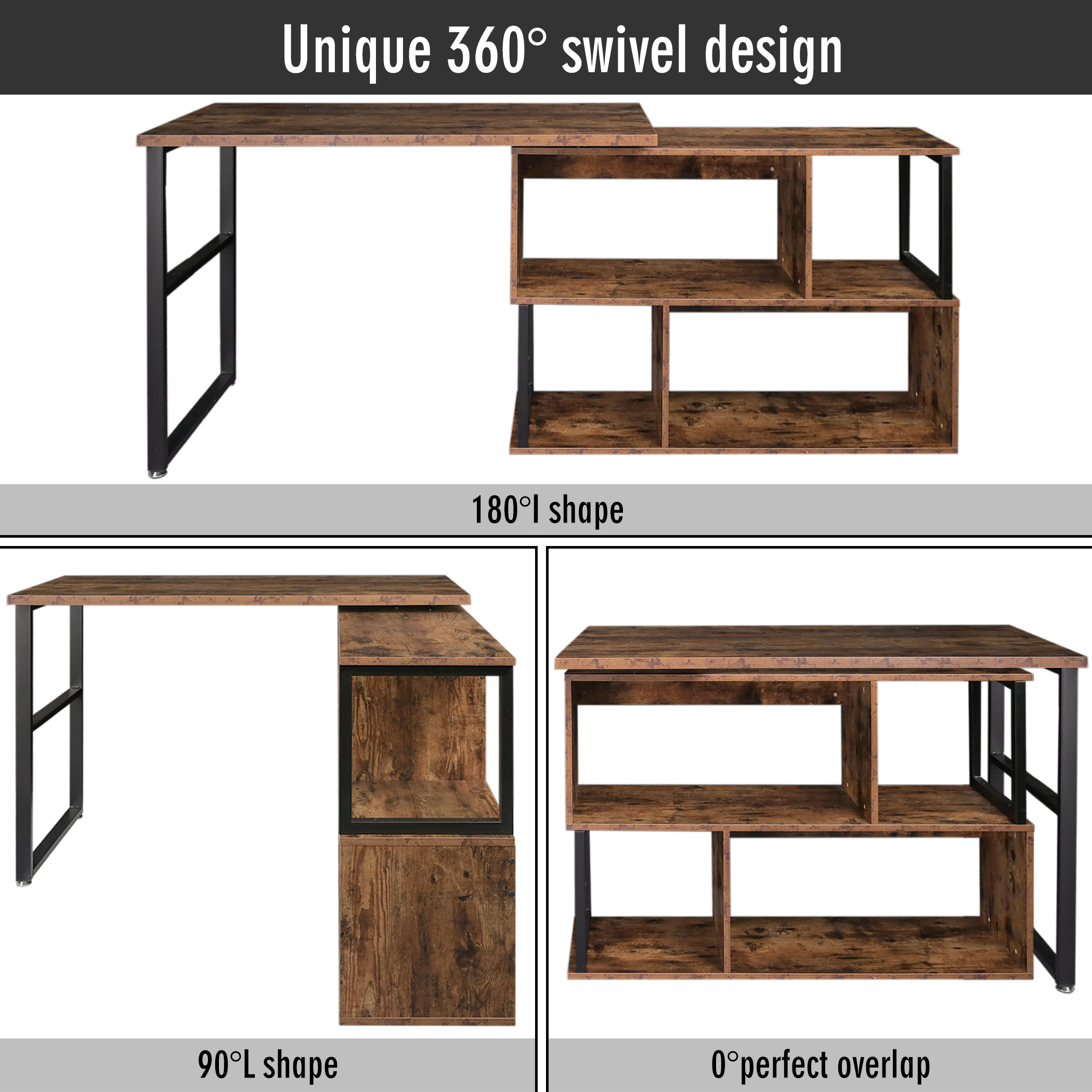 Yesday Rotatable Corner Table Computer Desk Study Table Workstation Home Office
