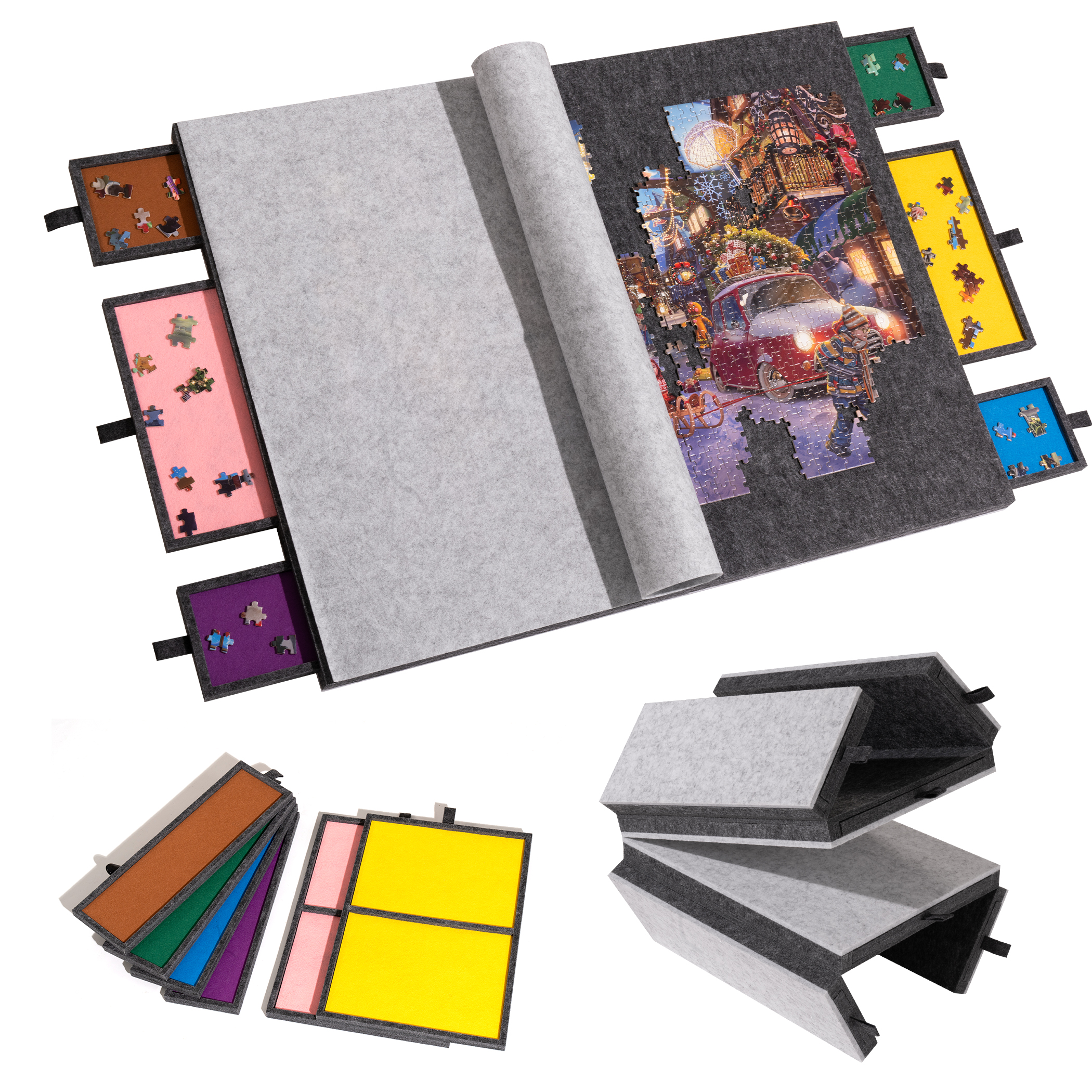 Yesday Foldable Puzzle Board with 6 Colored Drawers,Storing for 1500 Jigsaw Puzzle Pieces