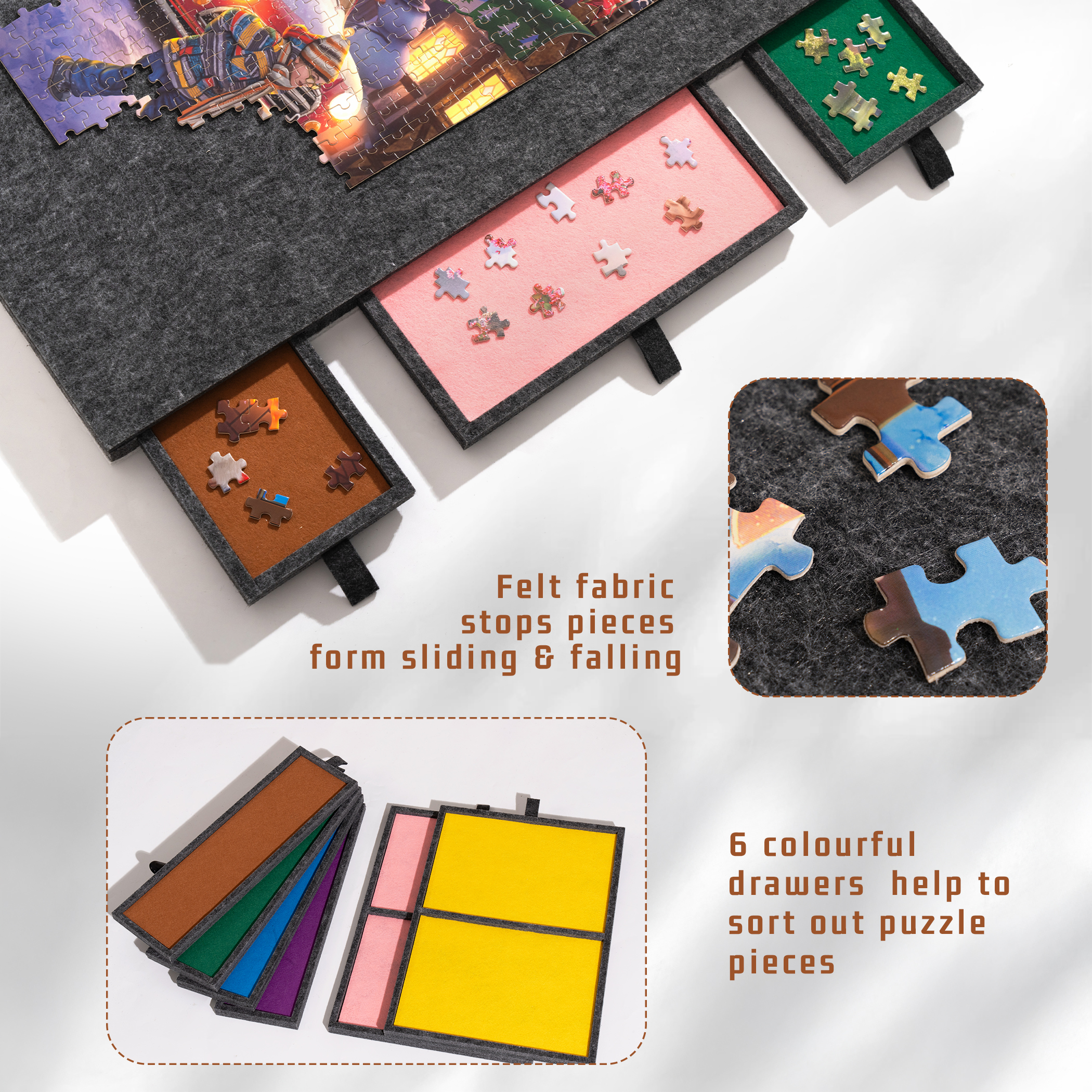 Yesday Foldable Puzzle Board with 6 Colored Drawers,Storing for 1500 Jigsaw Puzzle Pieces - Image 3