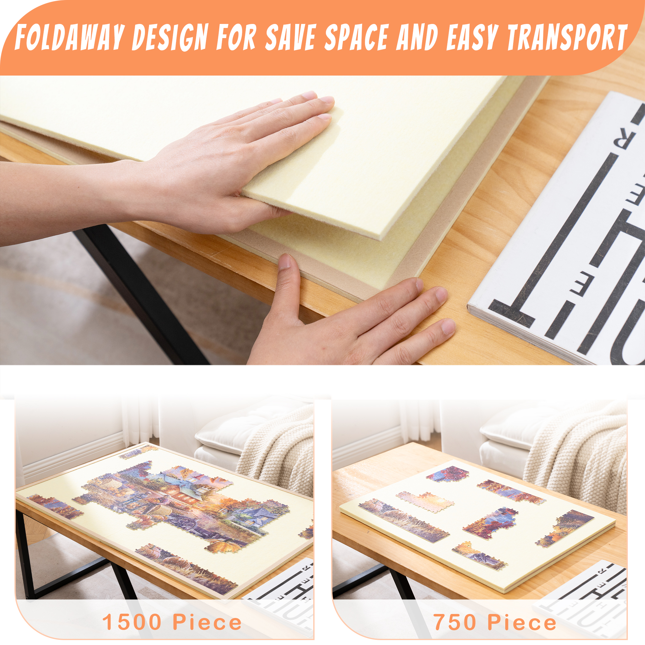 Foldable Jigsaw Puzzle Board , for Up to 1500 Pieces (Beige) - Image 3