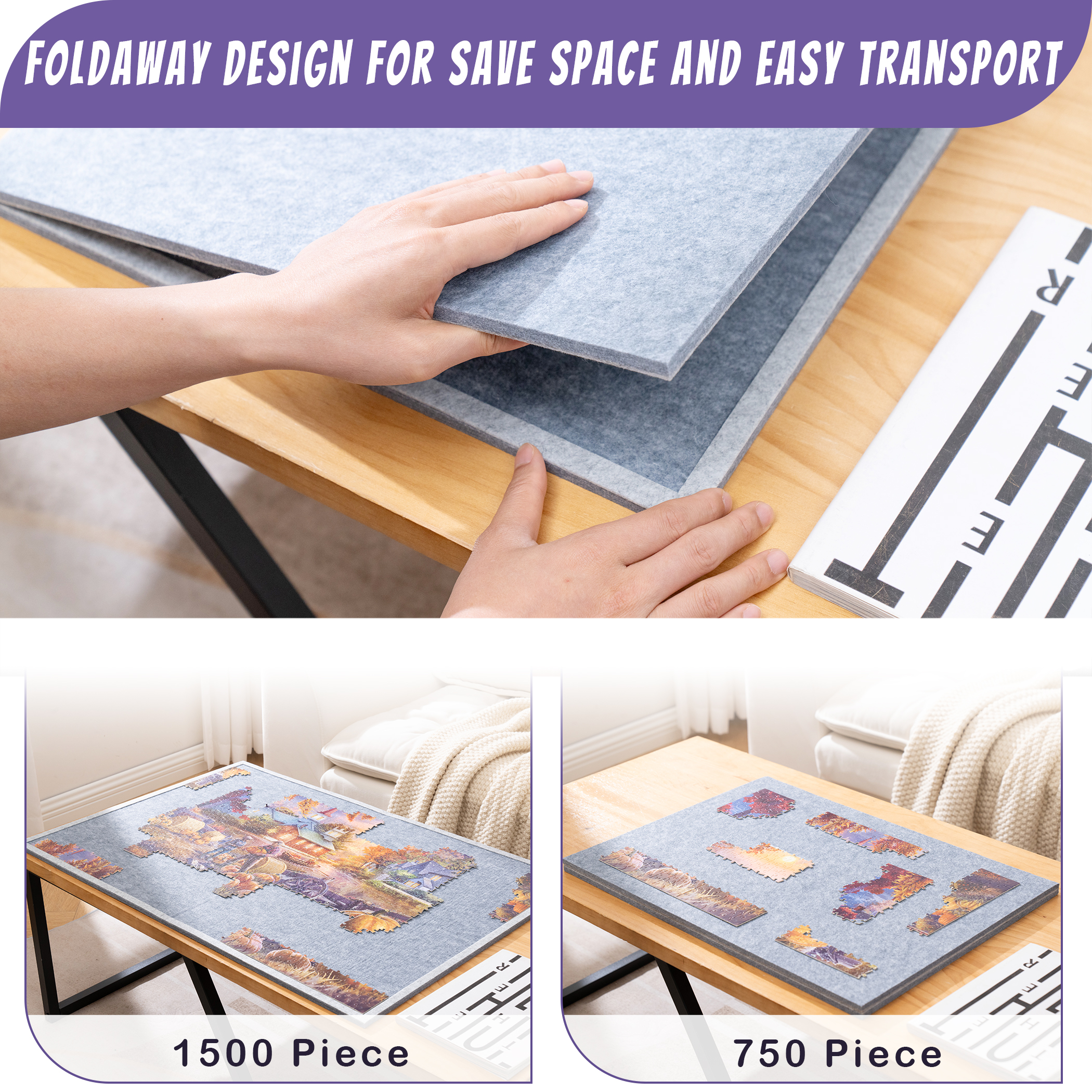 Yesday Foldable Jigsaw Puzzle Board , for Up to 1500 Pieces (Gray) - Image 3