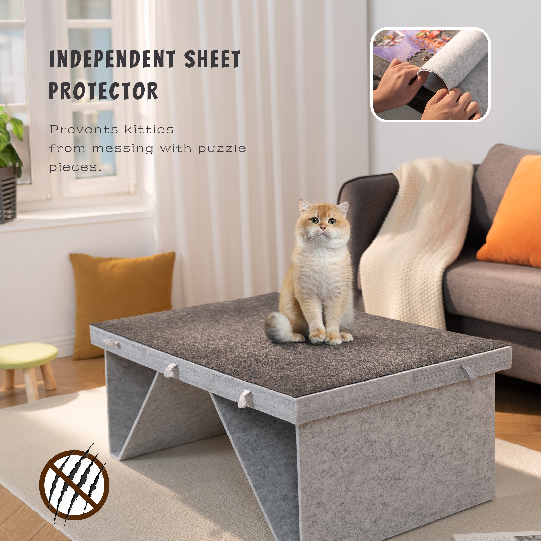 Felt Jigsaw Puzzle Board with 5 Colored Drawers - Light Gray - Image 3