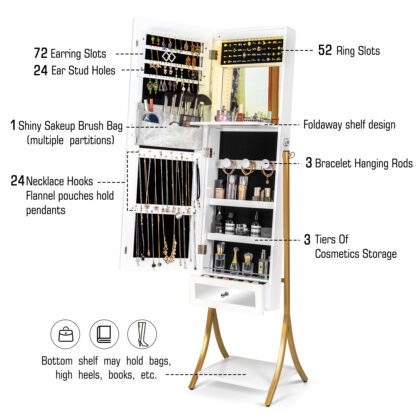 Yesday Jewelry Armoire with Fingerprint Lock, Jewelry Cabinet with 3-color LED Lamp
