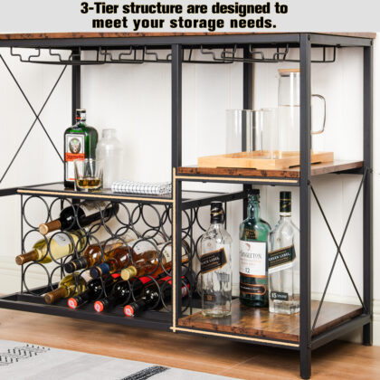 Yesday Wine Rack with Glass Racks and Solid Steel Frame, Ideal for Kitchen, Bar