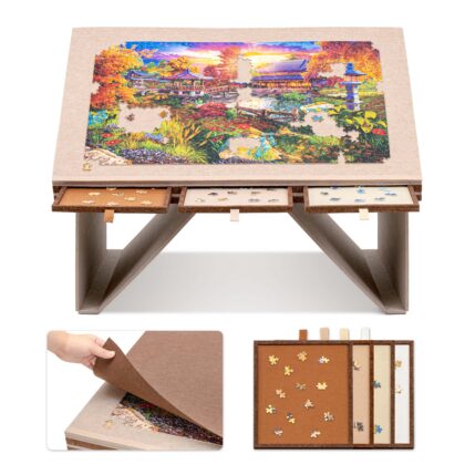 Yesday 1500 Piece Lightweight Felt Jigsaw Playing Board, Puzzle Table with Storage for Adults, Portable Puzzle Game Board with Drawers & Cover