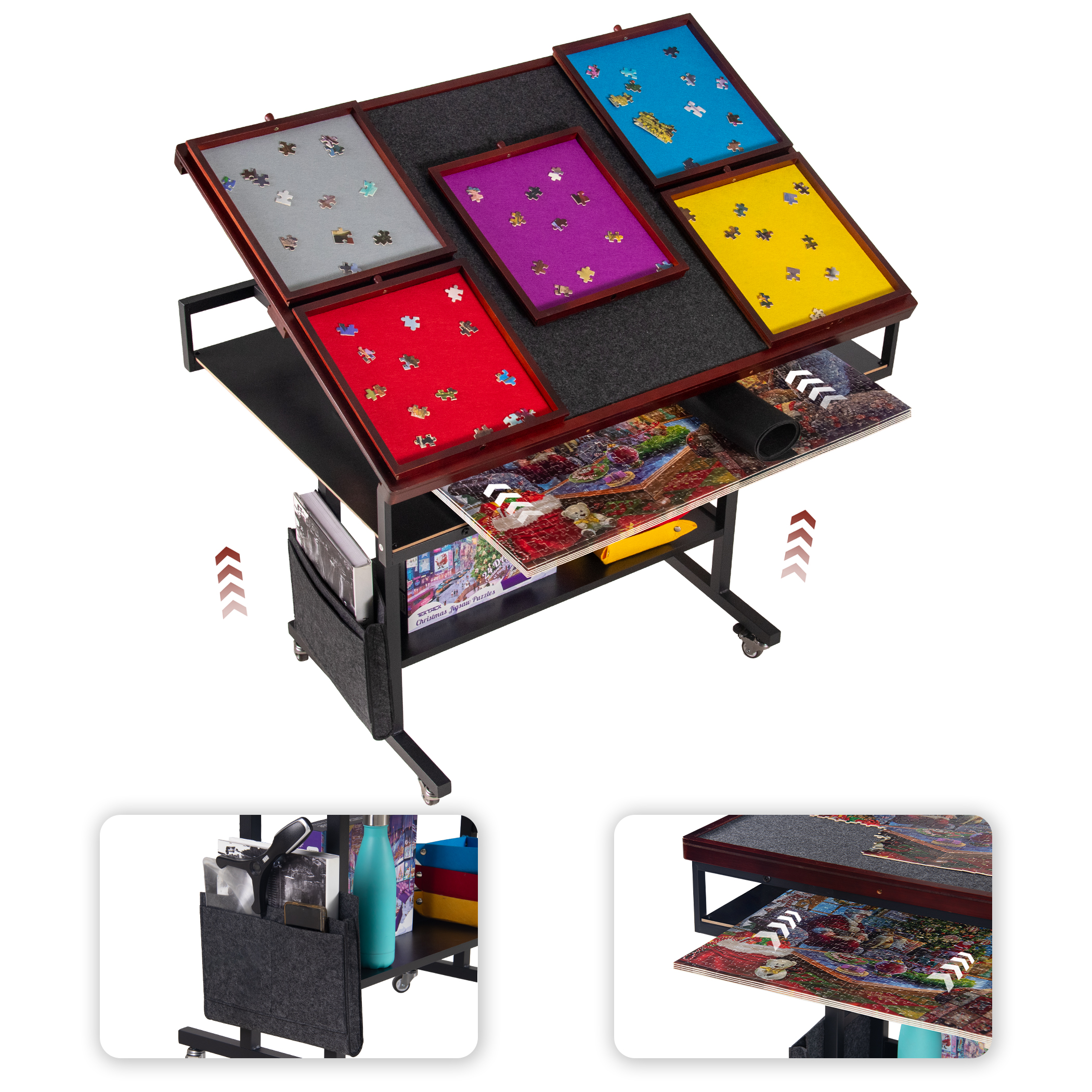 Yesday 1500 Piece Jigsaw Puzzle Table Height Adjustment, Puzzle Board with Cover & 5 Sorting Drawers,Puzzle Easel Tilting Table with Legs, Enclosed with 4 Roller Wheels