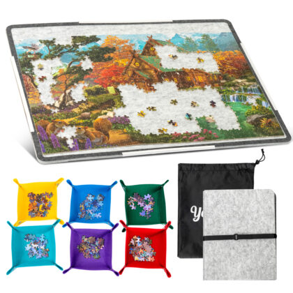 Yesday Foldable Jigsaw Puzzle Mat for 1000 pieces puzzles, Board with Non-Slip Surface & 6 Sorting Trays, Dustproof Cover