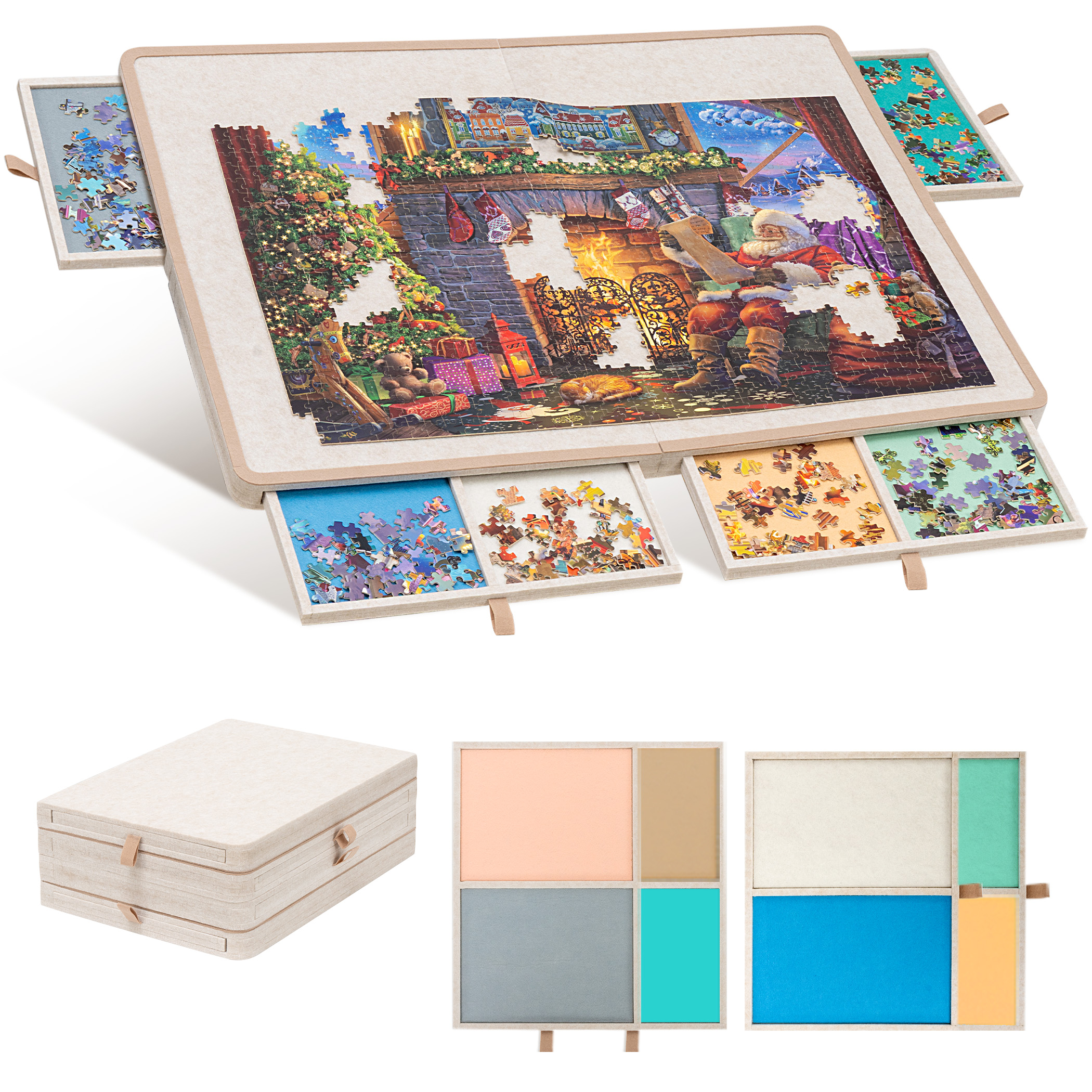 Yesday 1500 Piece Foldable Puzzle Board with 4 Colored Drawers, Portabl Puzzle Table for Adults, Super Lightweight Felt Plateau with Cover
