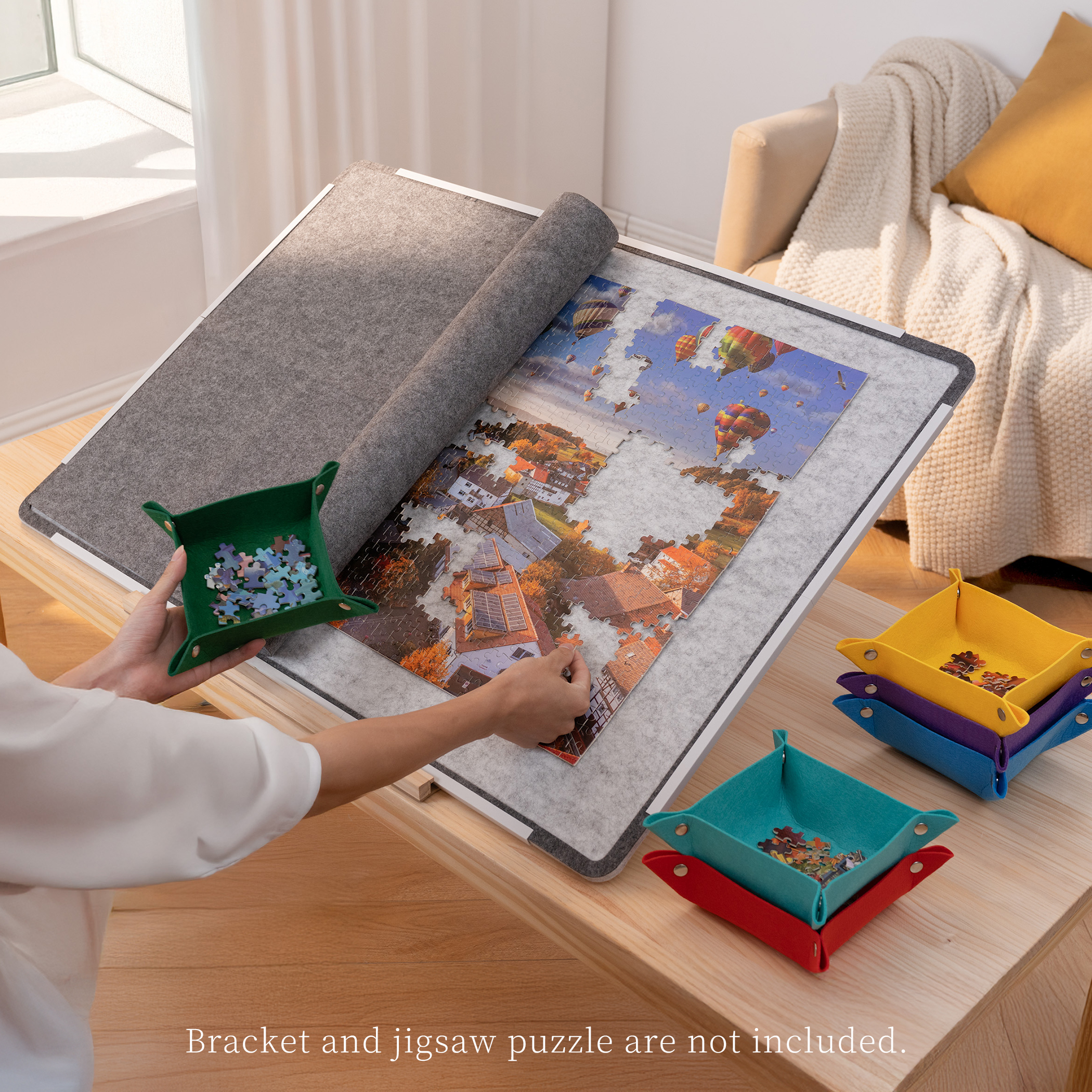 Yesday Foldable Jigsaw Puzzle Mat for 1500 pieces puzzles, Board with Non-Slip Surface & 6 Sorting Trays, Dustproof Cover - Image 8
