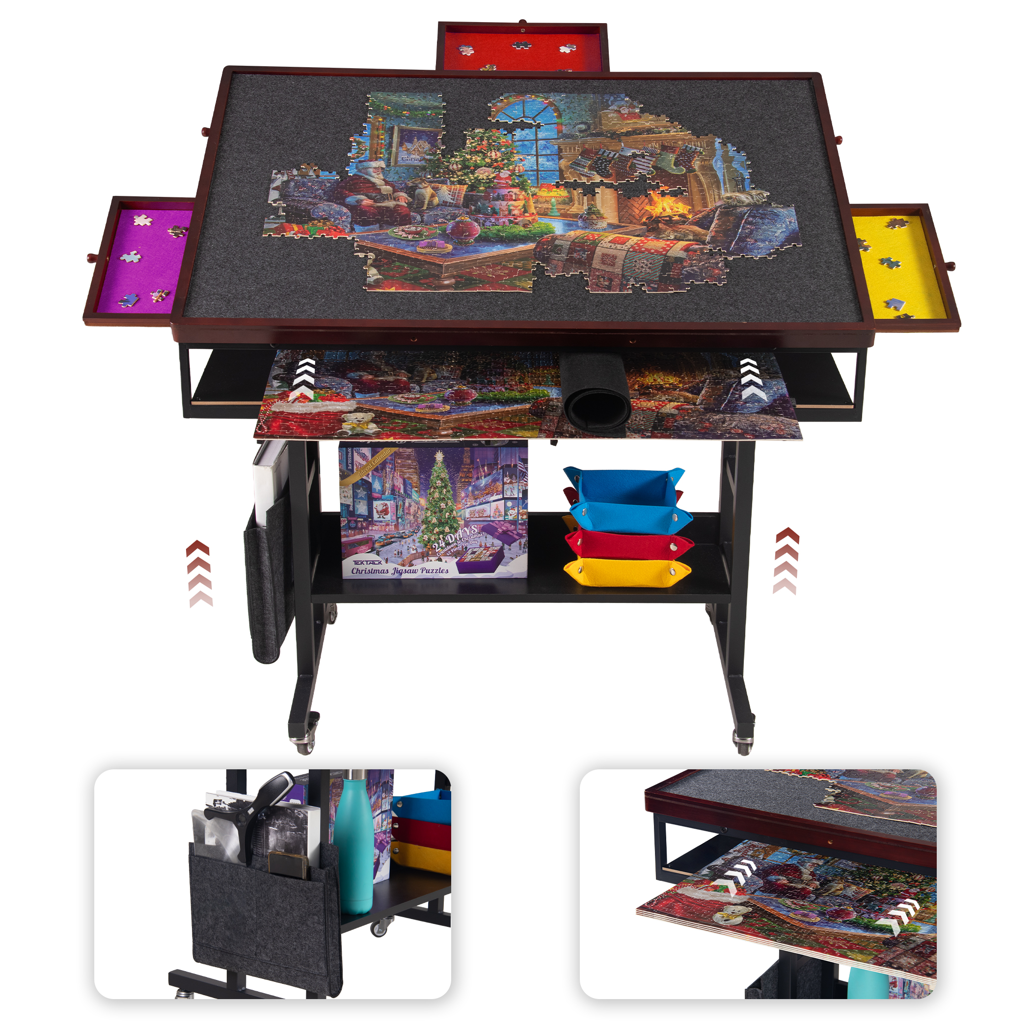 Yesday 1500 Piece Jigsaw Puzzle Table Height Adjustment, Puzzle Board with Cover & 5 Sorting Drawers,Puzzle Easel Tilting Table with Legs, Enclosed with 4 Roller Wheels - Image 2