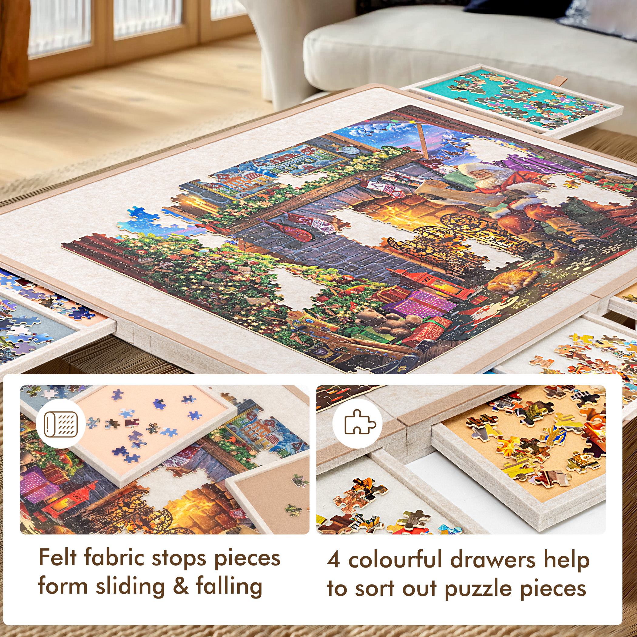 Yesday 1500 Piece Foldable Puzzle Board with 4 Colored Drawers, Portabl Puzzle Table for Adults, Super Lightweight Felt Plateau with Cover - Image 3
