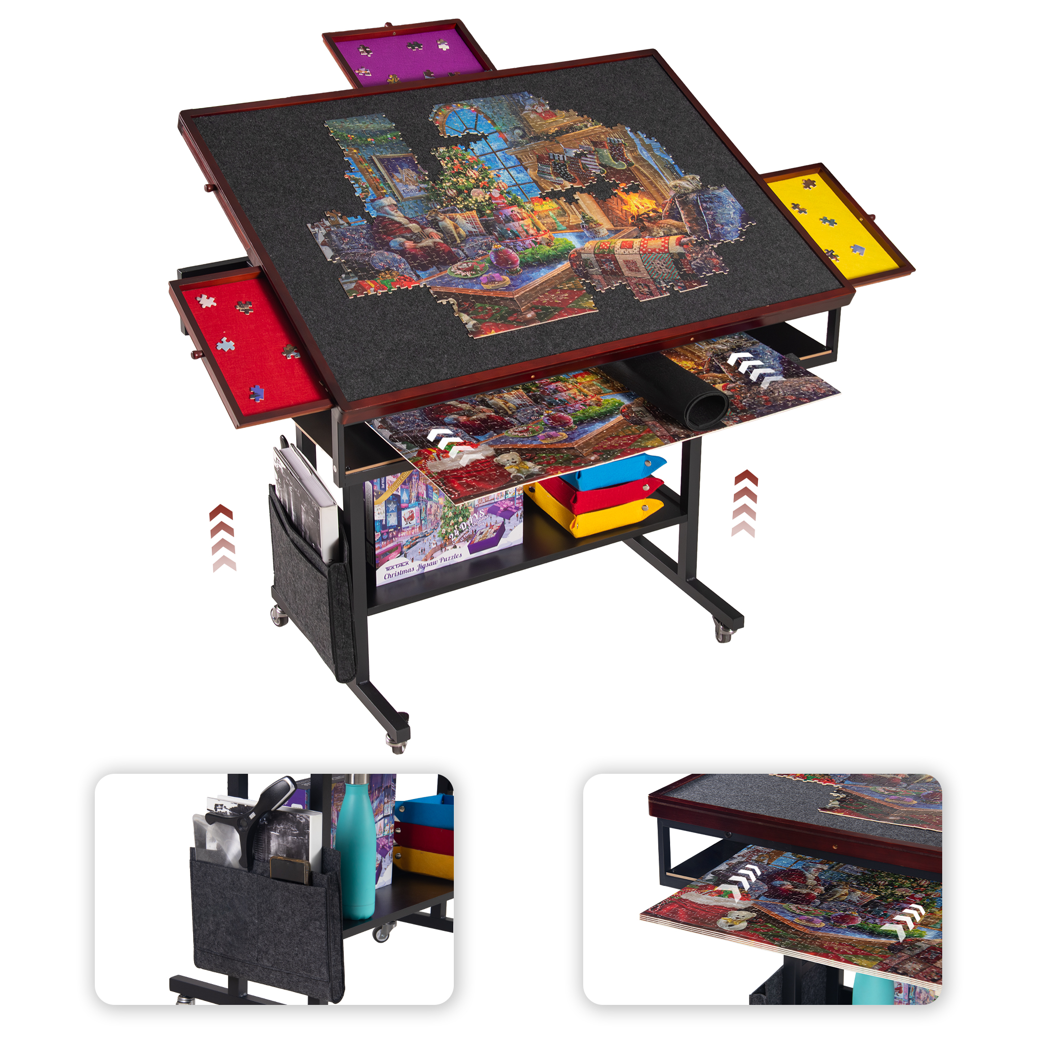 Yesday 1500 Piece Jigsaw Puzzle Table Height Adjustment, Puzzle Board with Cover & 5 Sorting Drawers,Puzzle Easel Tilting Table with Legs, Enclosed with 4 Roller Wheels - Image 3