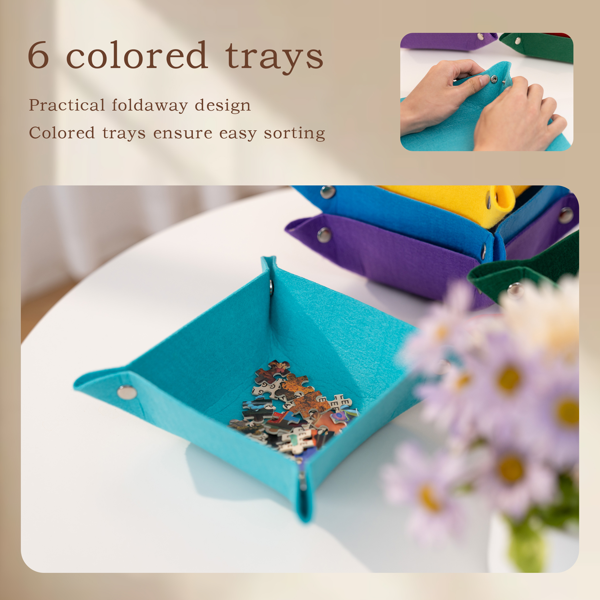 Yesday Foldable Jigsaw Puzzle Mat for 1500 pieces puzzles, Board with Non-Slip Surface & 6 Sorting Trays, Dustproof Cover - Image 4