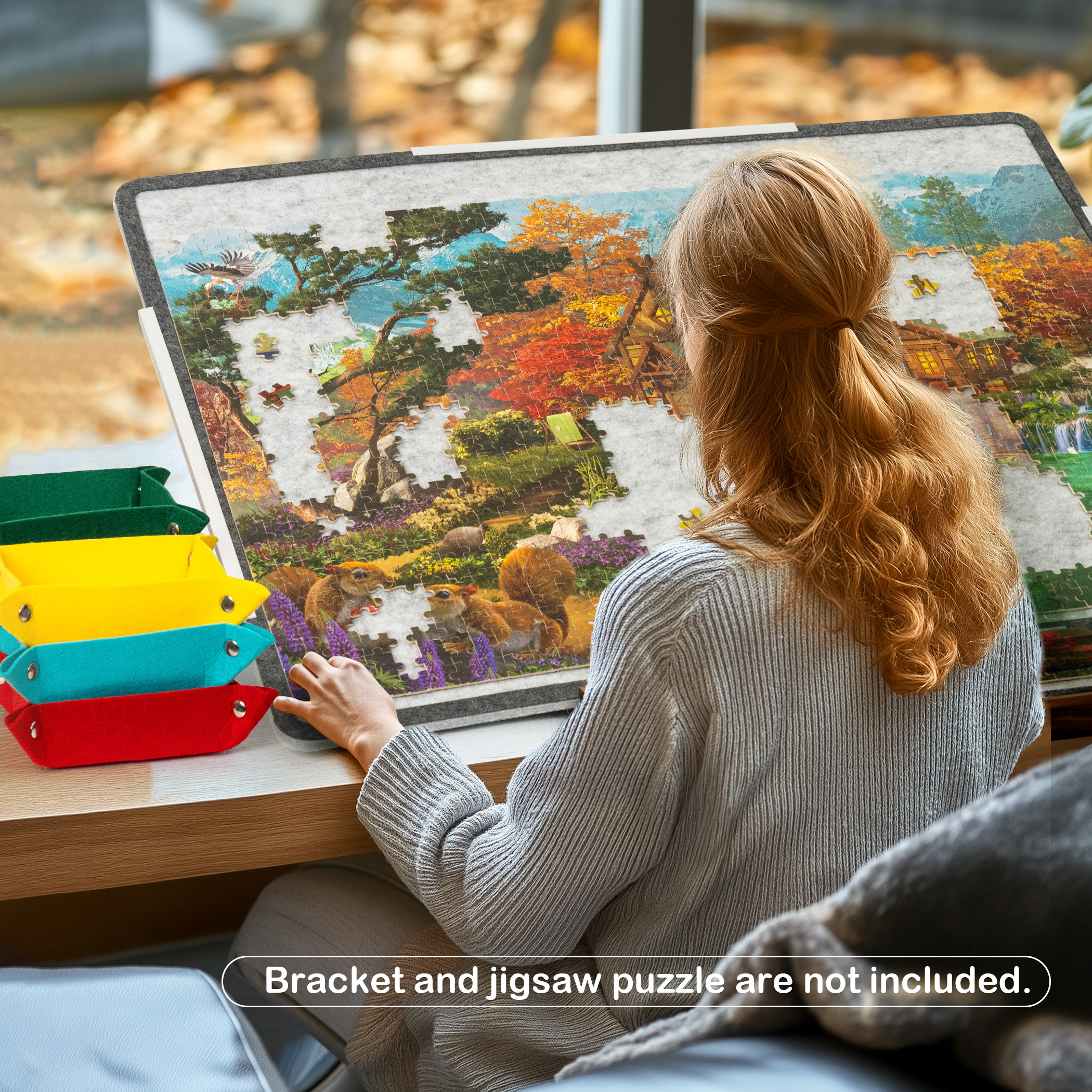 Yesday Foldable Jigsaw Puzzle Mat for 1000 pieces puzzles, Board with Non-Slip Surface & 6 Sorting Trays, Dustproof Cover - Image 8