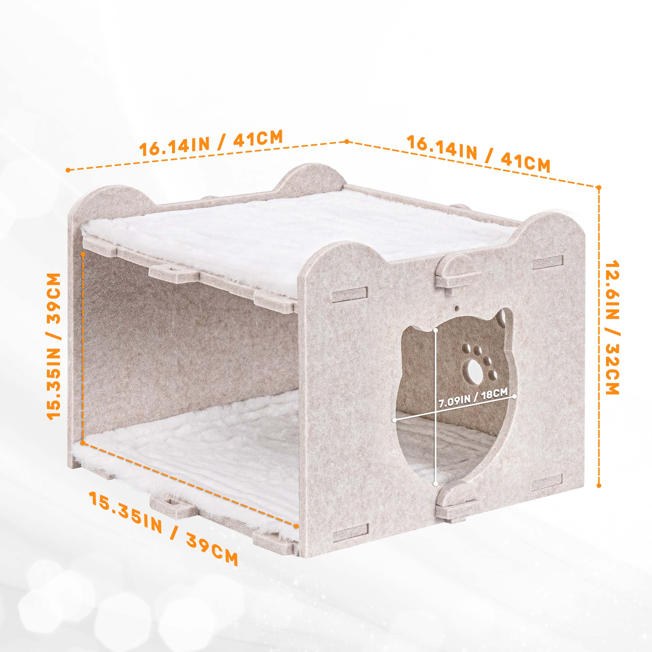 Yesday Detachable Felt Cat Bed Condo Shelter House for Indoor Use, Durable and Warm Flannel, Cozy Shelter with Built-in Scratching Board and Bonus Cat Toys-Camel - Image 9